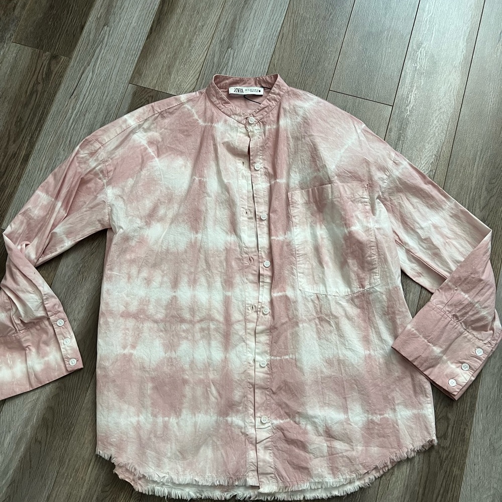Zara pink and white tye dye affect button shirt